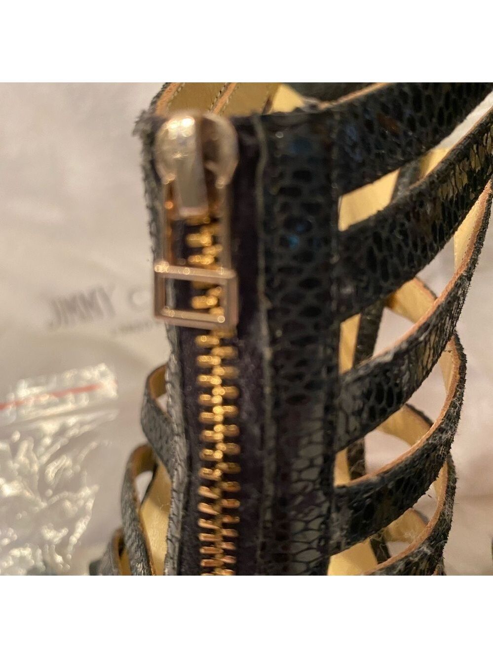 JIMMY CHOO Black GLENYS Gladiator Multistrap Caged Sandals SZ8 Vintage NEW - Picture 9 of 16